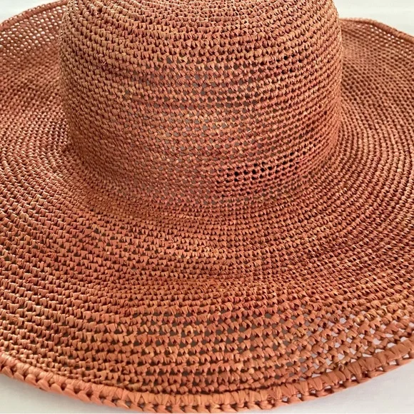 Helen Kamiinski Fine Quality Rafia Wide Brim Hat Dusty Rose/Coral NWT New! - Picture 2 of 7